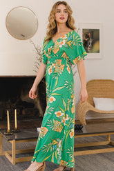 ODDI Women's Floral Smocked Tied Back Maxi Dress - Boho Chic for Summer